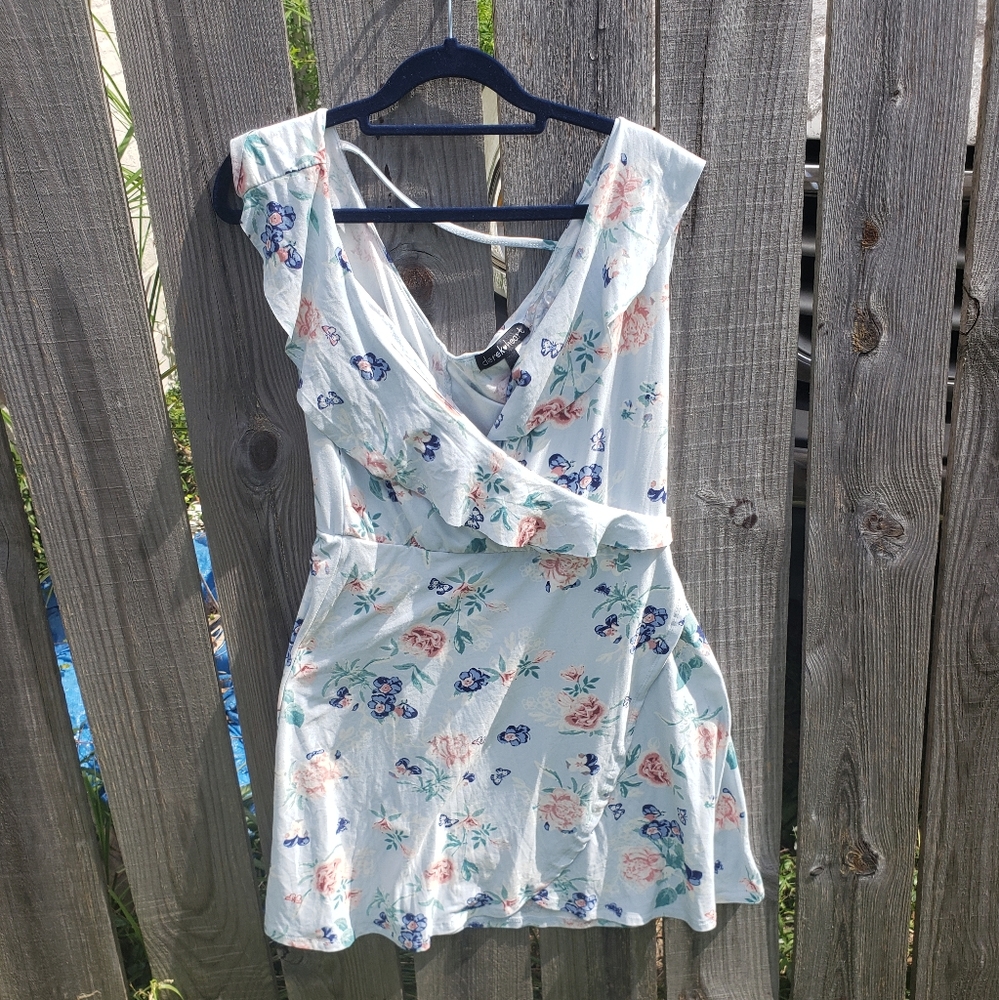 Large Baby Blue Floral Wrap Dress